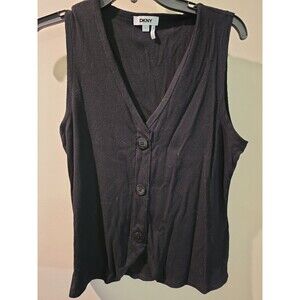 Wimens DKNY vest Look Top With Faux Buttons. Black. Large